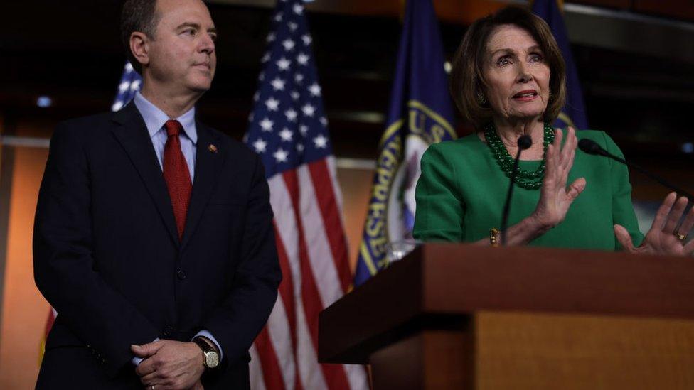 House Intelligence Committee Chairman Adam Schiff and Speaker of the House Nancy Pelosi (right)