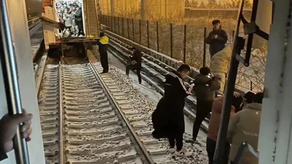 View of the tracks from one of the carriages that broke away from the train