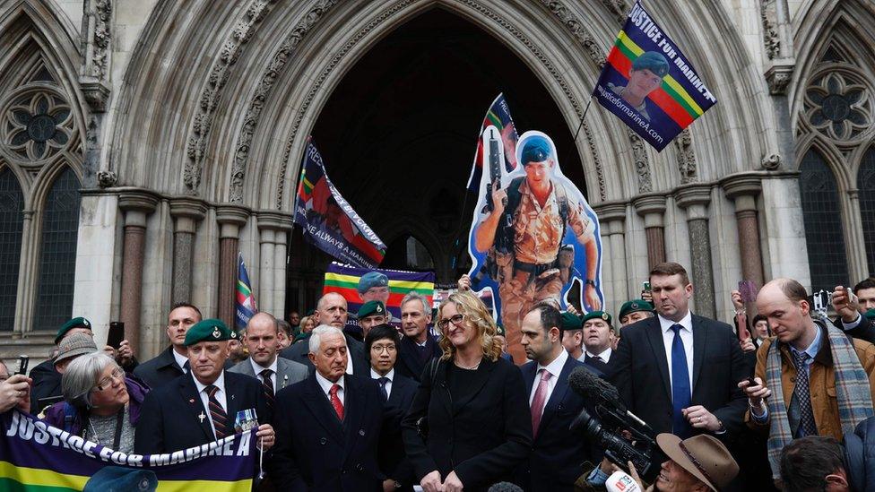 Claire Blackman and supporters outside the Royal Courts of Justice on 24 March 2017