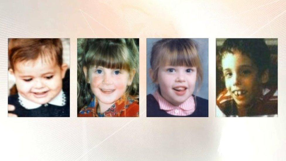 Photographs of four of the five children whose deaths at the subject of the inquiry