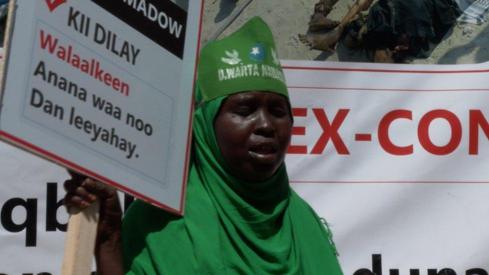 A demonstrator in Somalia's capital Mogadishu - 02 January 2020