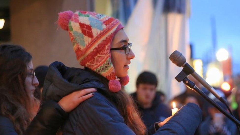 Sophie Levin speaks at a microphone