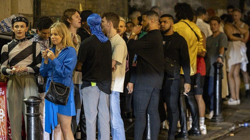 Queue for Heaven nightclub, July 2021