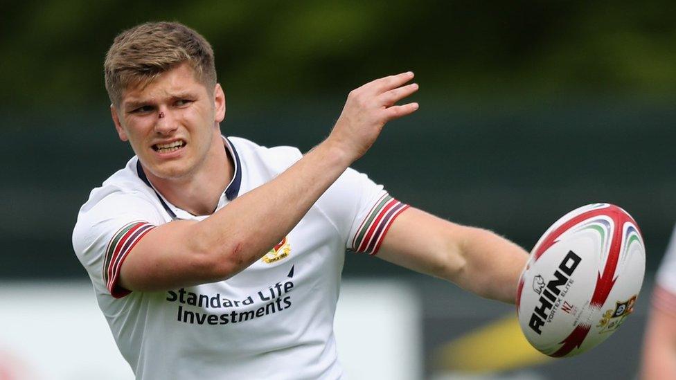 Owen Farrell passes the ball during the British and Irish Lions training session