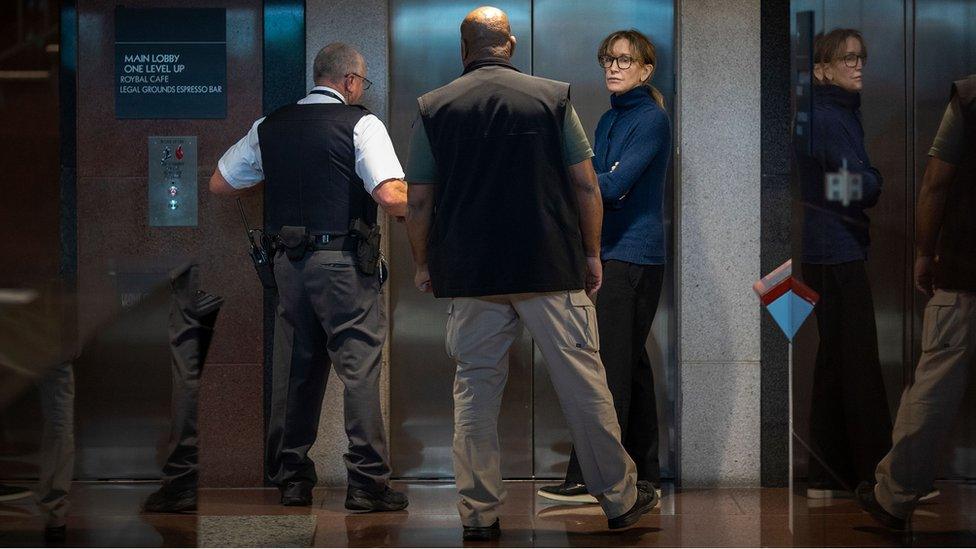 Actress Felicity Huffman inside the Edward R Roybal Federal Building and US Courthouse in Los Angeles on 13 March