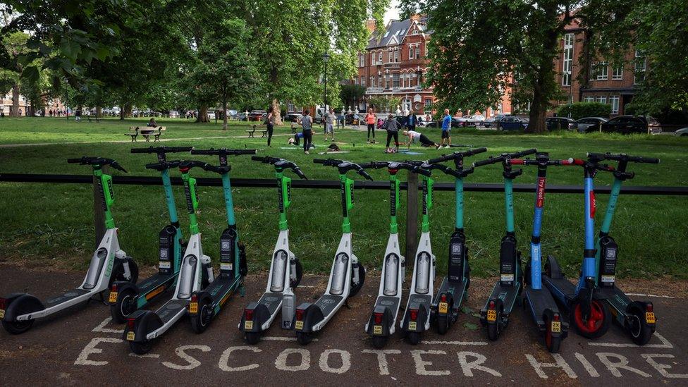 Row of e-scooters