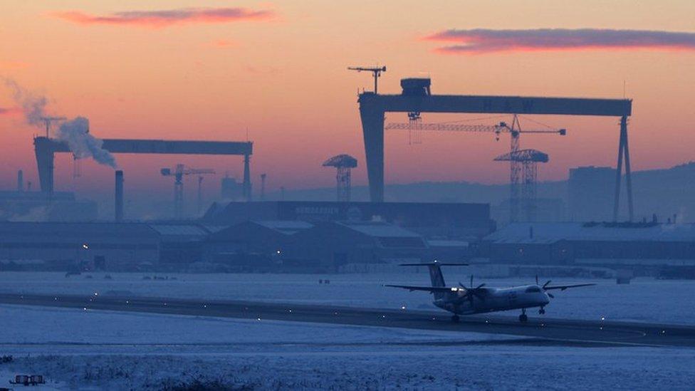 An aircraft takes off from Belfast City Airport