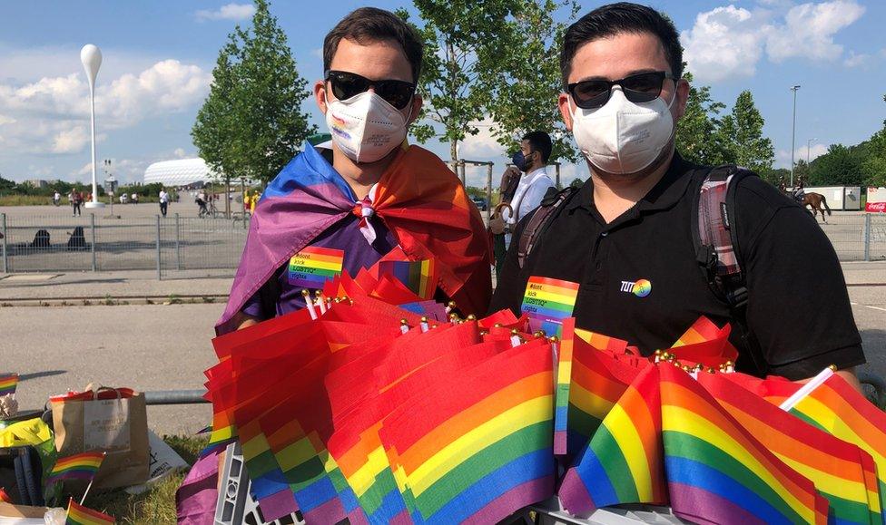 Rainbow flags outside Allianz Arena on 23 June 2021