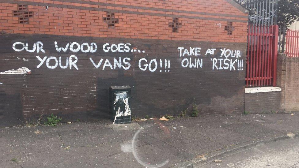 Graffiti threatening those who remove wood intended for bonfires