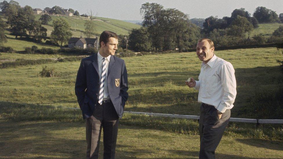 West German captain Uwe Seeler, right, at Ashbourne, Derbyshire