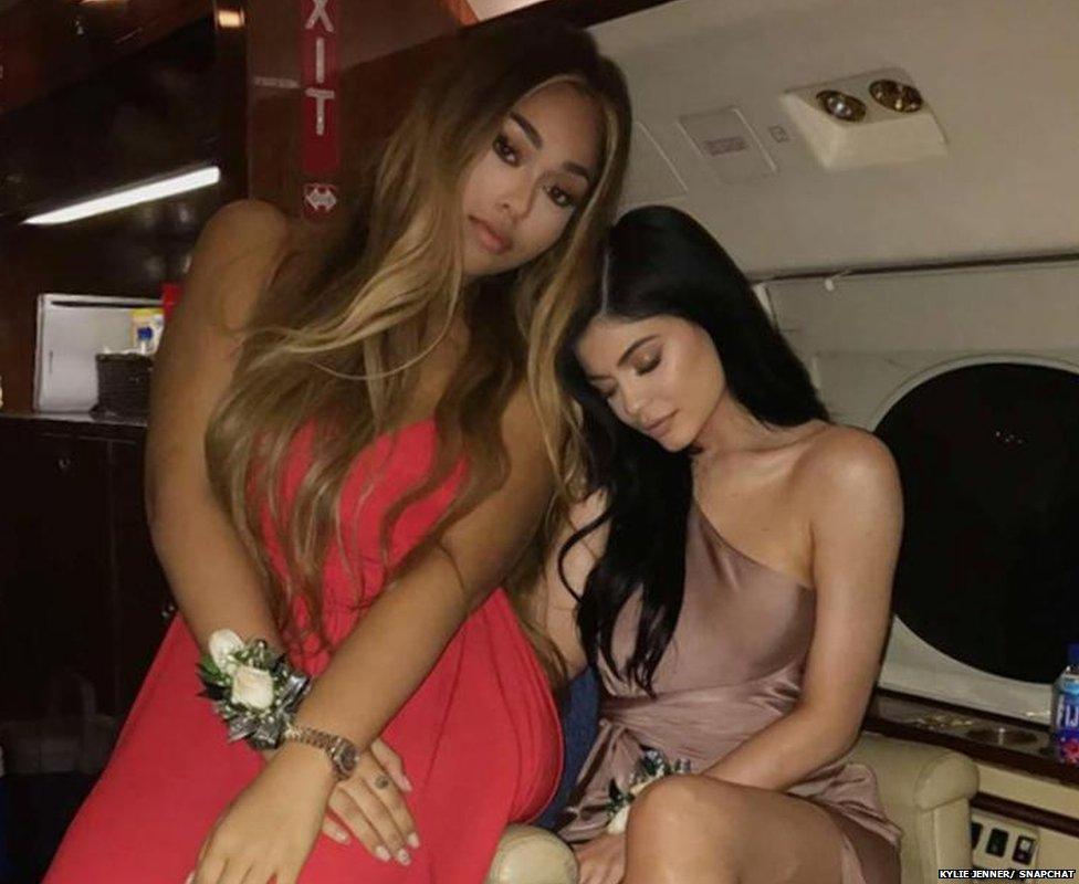 Kylie shared a photo of her and Jordyn in a private jet in their prom dresses