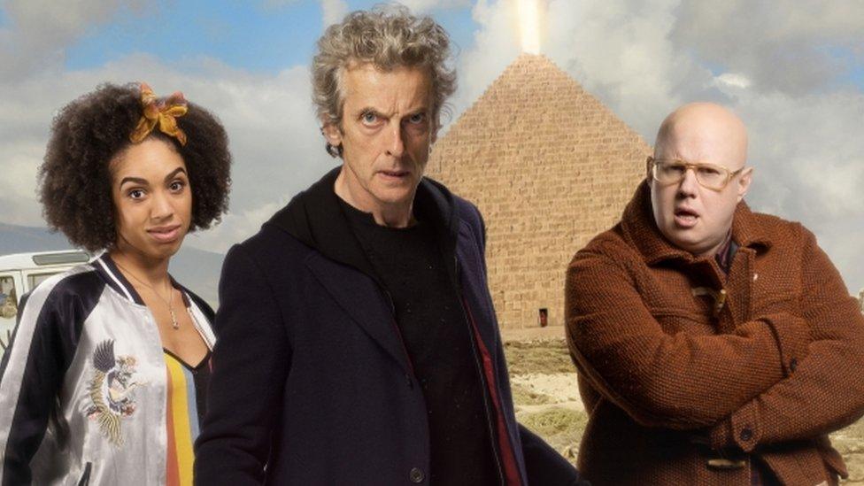 Pearl Mackie, Peter Capaldi and Matt Lucas in Doctor Who