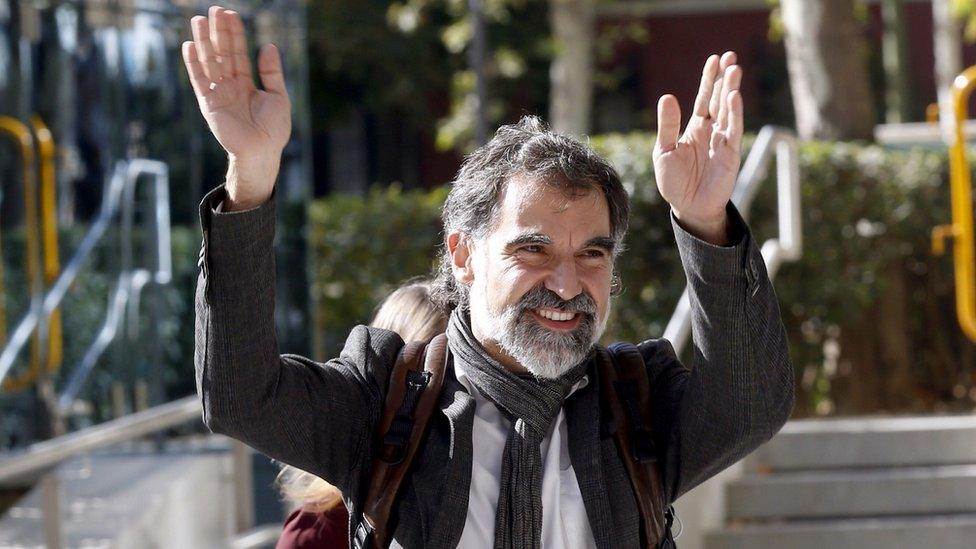 Jordi Cuixart leaves the Audiencia Nacional Court in Madrid on 16 October