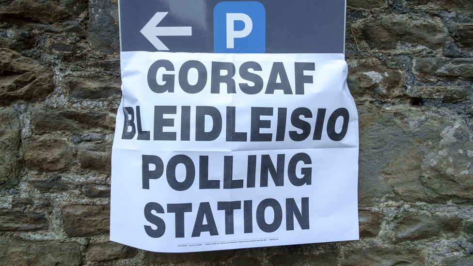 Welsh polling station sign