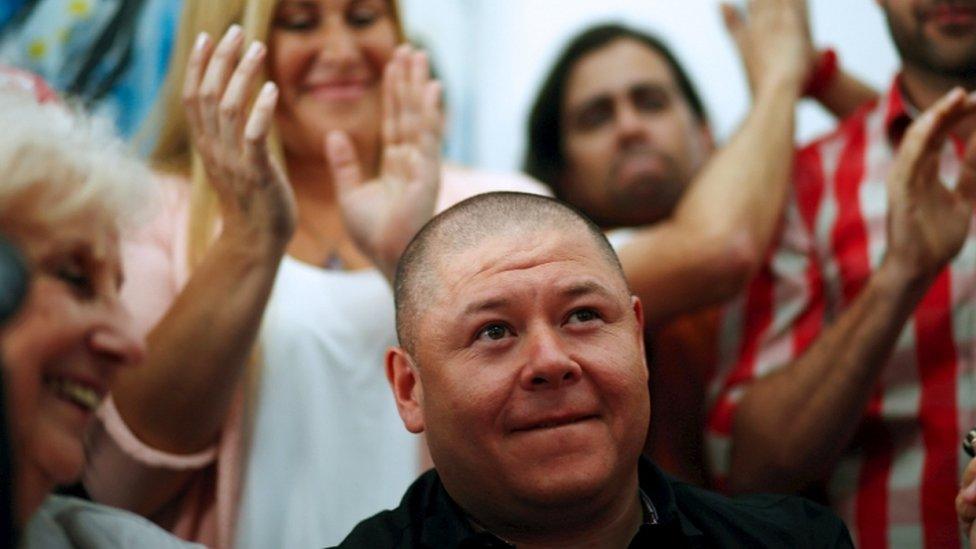 Mario Bravo at press conference in Buenos Aires, after meeting his mother, Sara