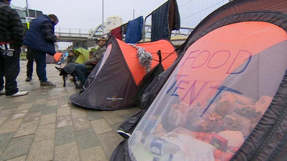 The 'food tent' at the scene of the encampment in Station Street, Nottingham