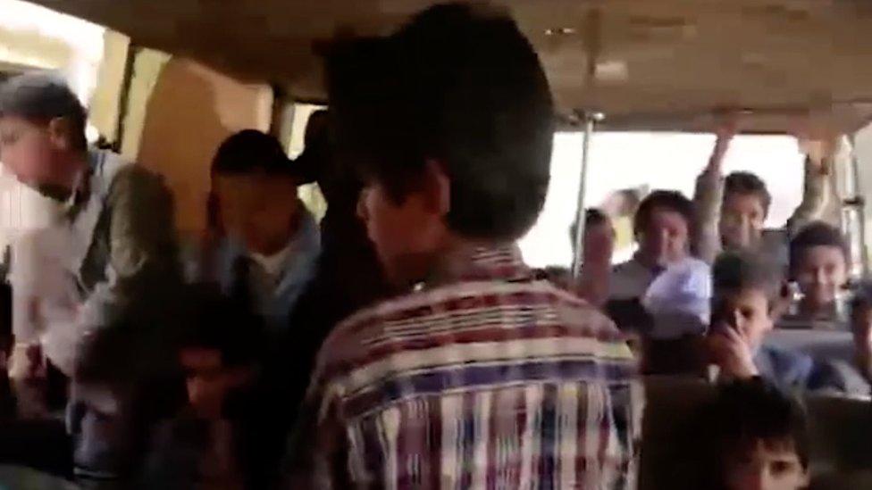 Video released by Houthis showing schoolboys on bus about an hour before it was bombed by the Saudi-led coalition in Dahyan, Yemen (11 August 2018)