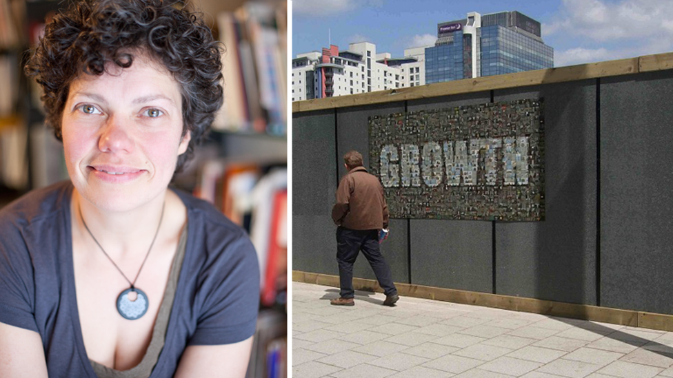 Photographer Faye Chamberlain and her work on Bridge Street, Cardiff.