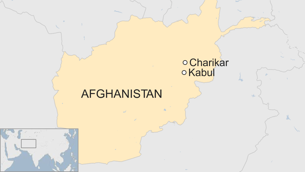 Map of Afghanistan highlighting Kabul and Charikar