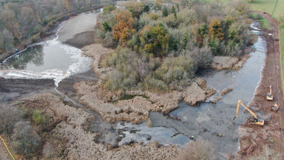 Aerial image of restoration work