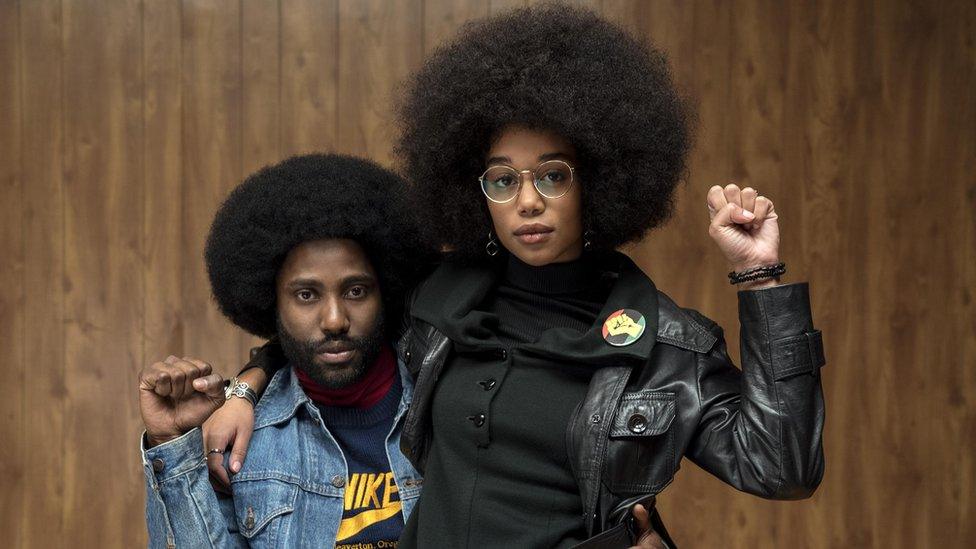 John David Washington and Laura Harrier in BlacKkKlansman