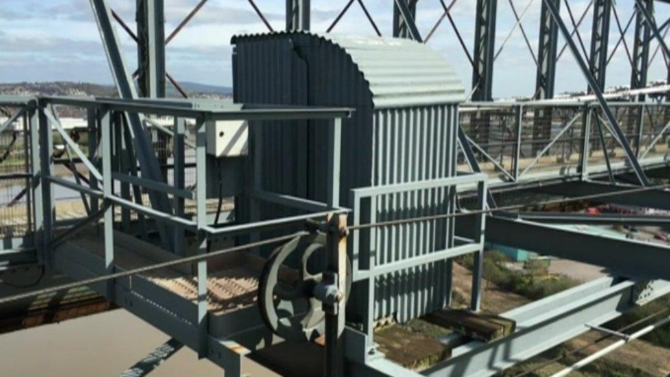 A toilet on the high-level walkway of the Transporter Bridge