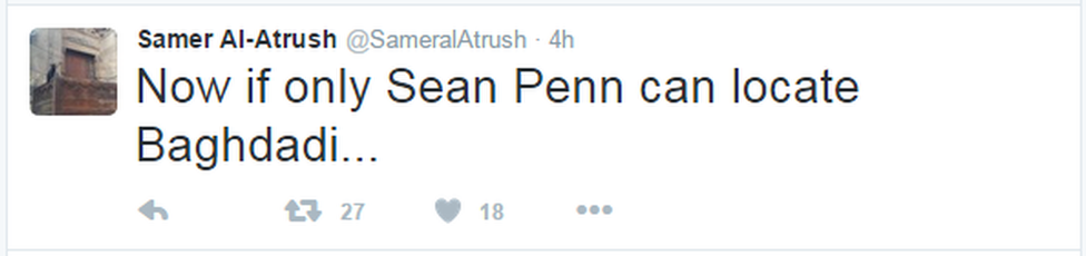 A tweet reads: "Now if only Sean Penn can locate Baghdadi..."