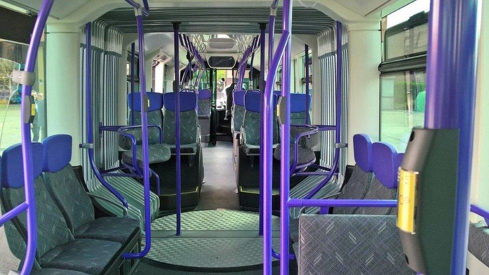 The inside of a Glider bus