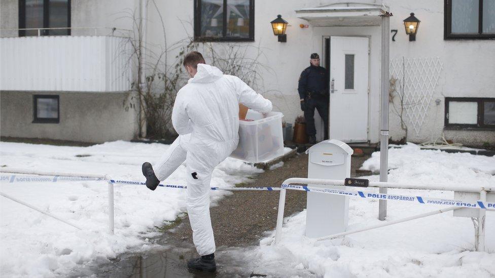 Police at the asylum centre in Molndal. Sweden, 25 January