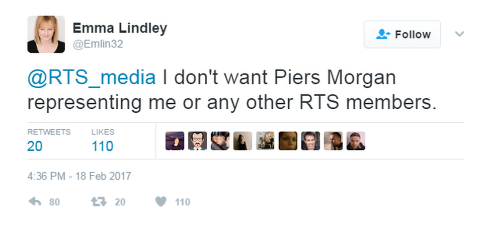 Emma Lindley on Twitter: "I don't want Piers Morgan representing me or any other RTS members."