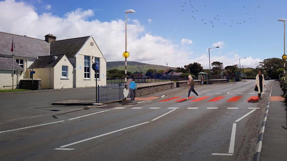 Artist's impression of red and black zebra crossing