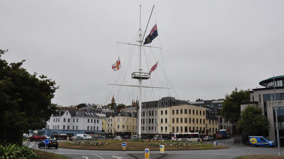 Flags at half mast on Guernsey memorial mast