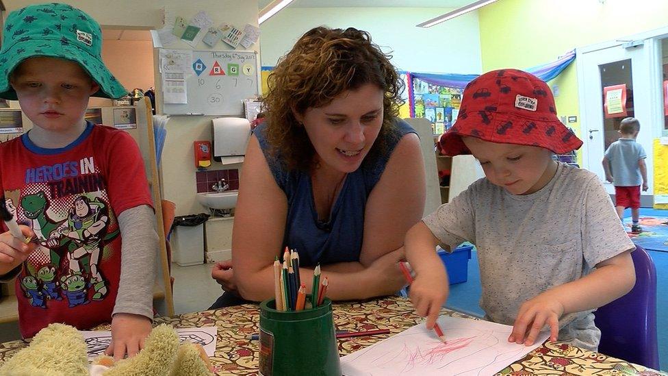 Kate Wiggins, Caversham Nursery, with children