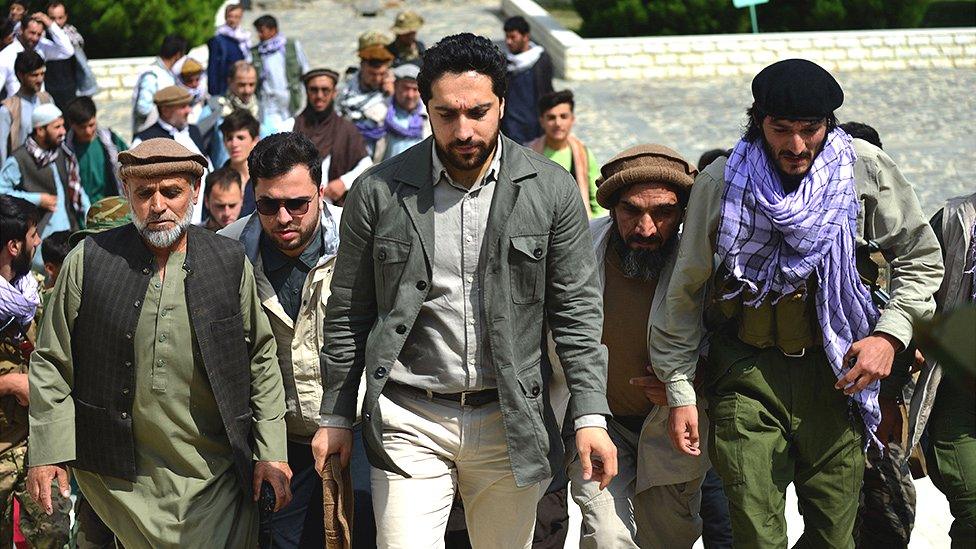 Ahmad Massoud, arrives to attend and address a gathering at the tomb of his late father, Panjshir province, Afghanistan, July 5, 2021