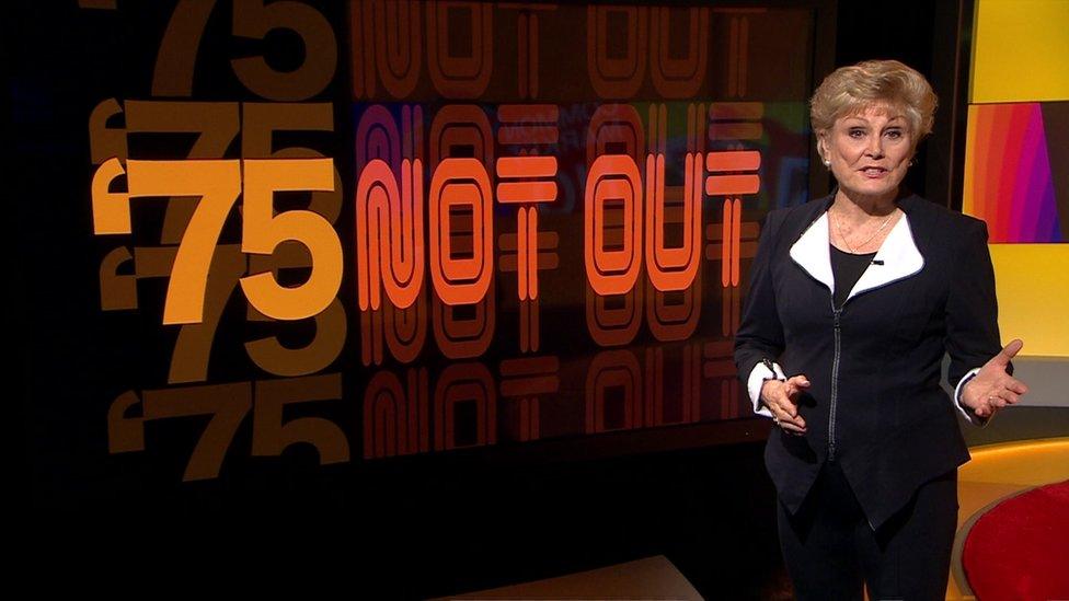 Angela Rippon on the set of 75: Not Out