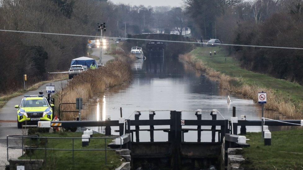 Garda at the Grand Canal in Tullamore where Ashling Murphy was murdered on Wednesday