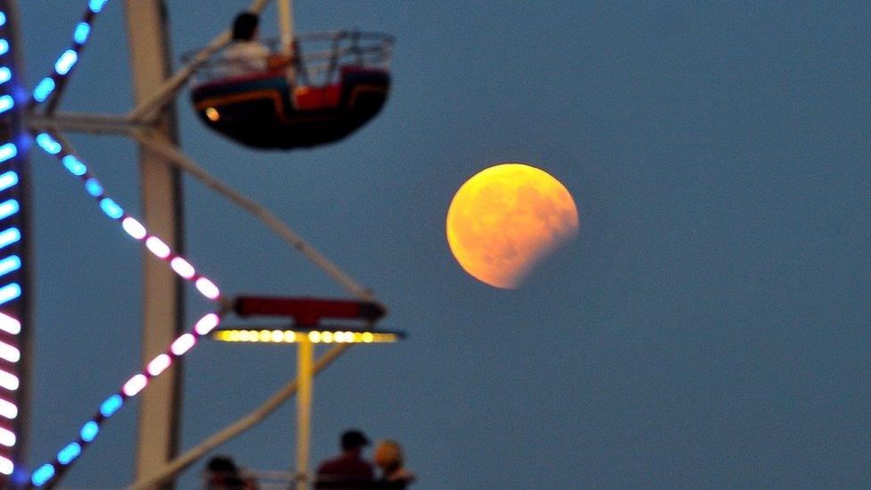 A view of the partial lunar eclipse above Szczecin, Poland, 07 August 2017.