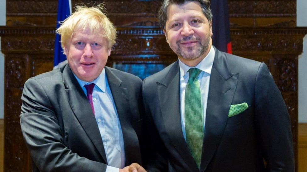 Boris Johnson (left) and Hekmat Khalil Karzai the Deputy Foreign Minister of Afghanistan