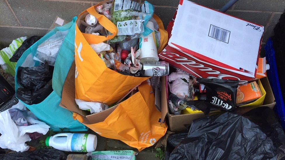 Rubbish left by guests outside a short-term let in Liverpool