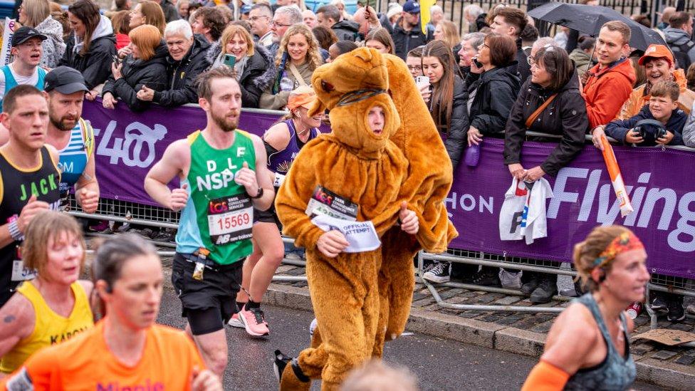 Runners take part in the London Marathon 2023