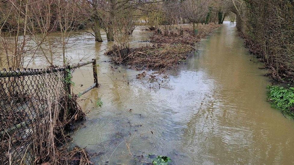 Flooded footpath in Needham Market