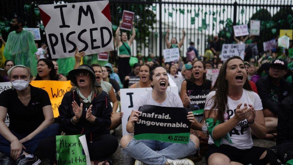 Pro-abortion protesters take part in Womens March in Washington DC