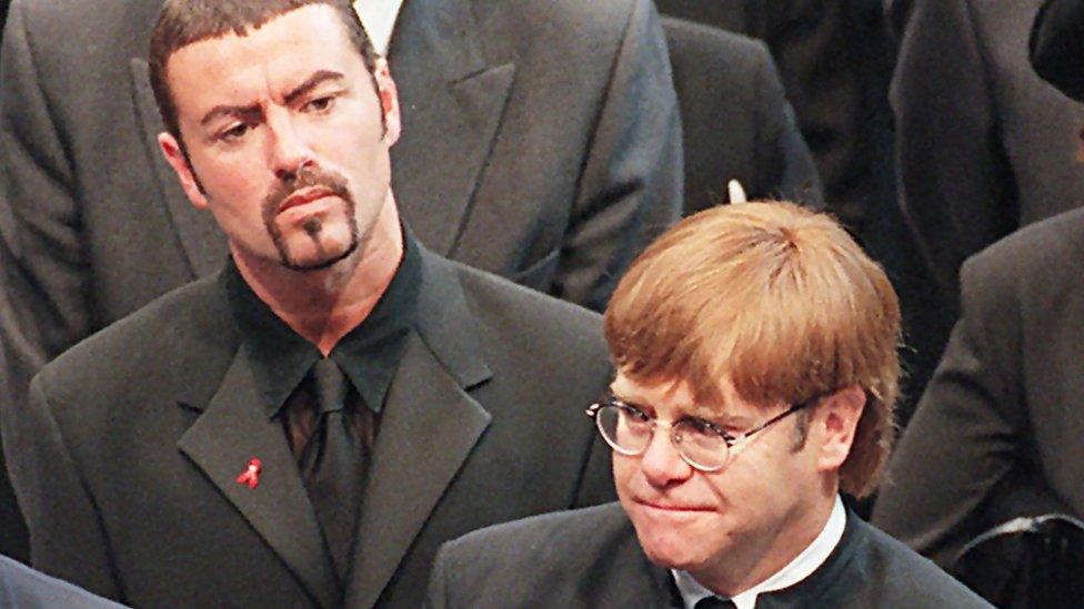 George Michael and Elton John at Diana, Princess of Wales' funeral