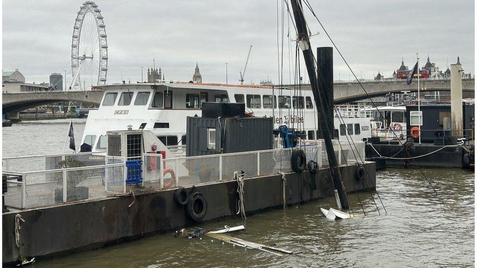 The boat almost totally submerged