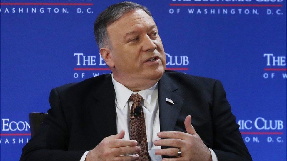 Secretary of State Mike Pompeo speaks about U.S. diplomatic relations and trade agreements during a discussion hosted by the Economic Club of Washington, on July 29, 2019