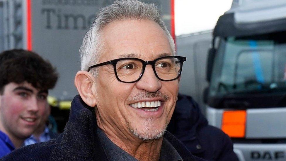 Gary Lineker smiling as he arrives at the Etihad stadium for the football