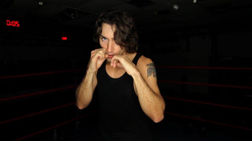 Canadian Prime Minister Justin Trudeau in boxing training in 2012.