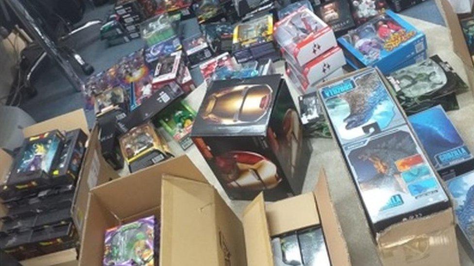 Boxes of Marvel memorabilia