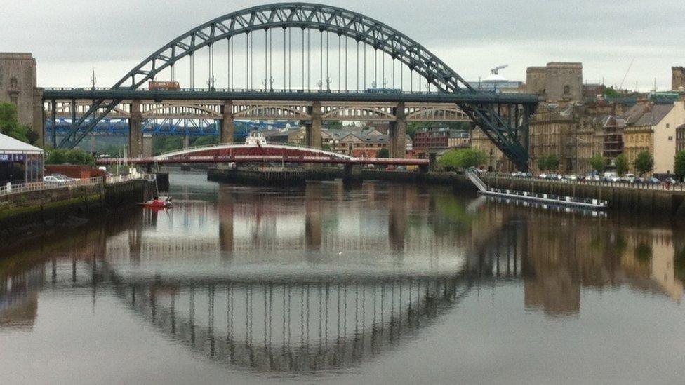 Newcastle Quayside with the Tyne and Swing bridges