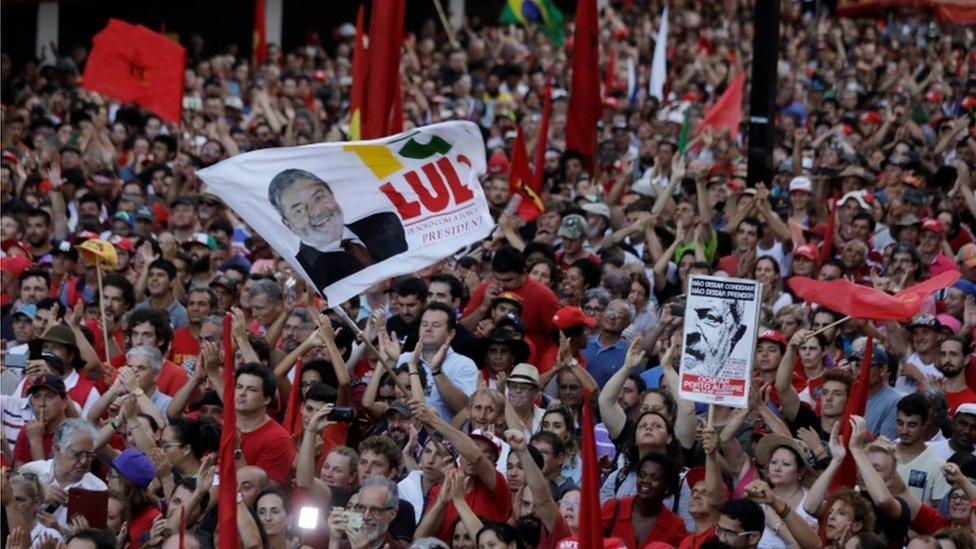 Supporters of former Brazilian President Luiz Inacio Lula da Silva attend a rally in support of Lula da Silva candidacy to the 2018 presidential race, in Porto Alegre, Brazil January 23, 2018